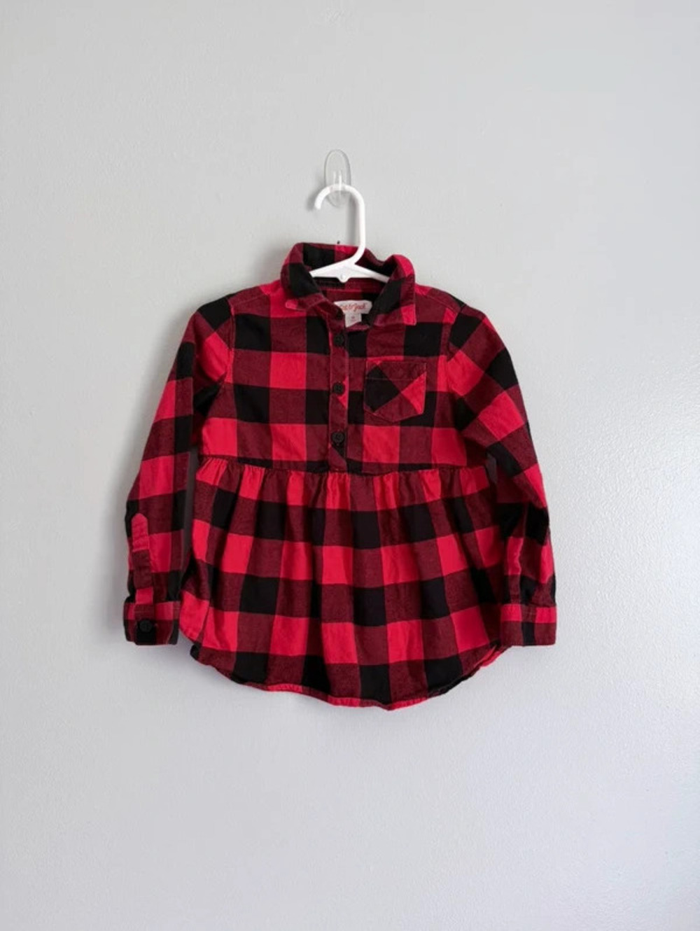 Cat & Jack Girls Buffalo Plaid Babydoll Flannel Top 3T